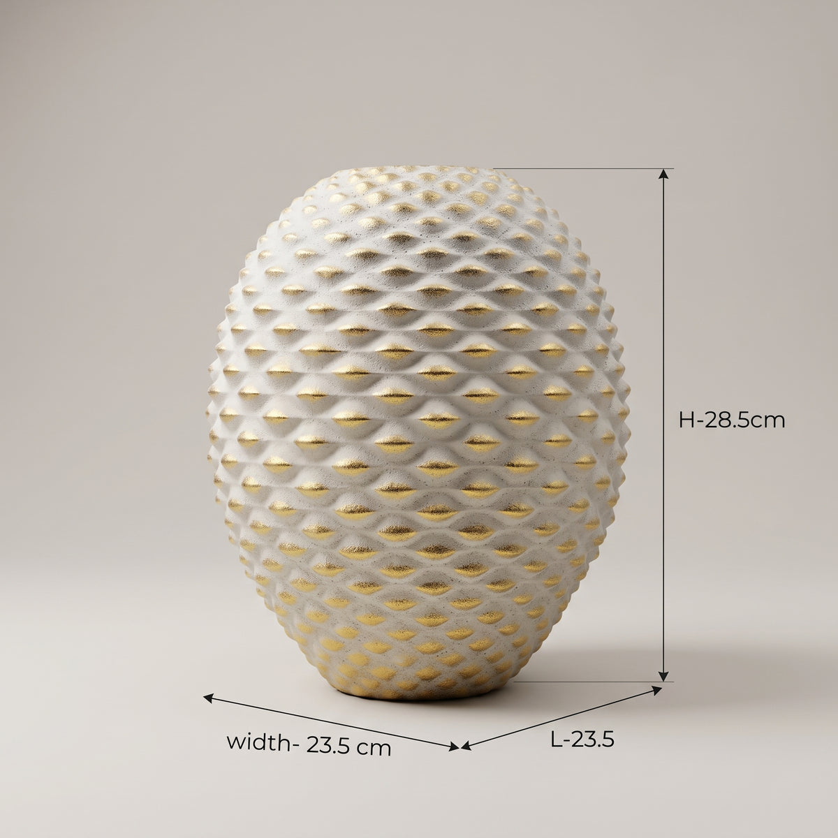 White and Gold Ceramic Flower Vase (Hobnail) By Zodiya
