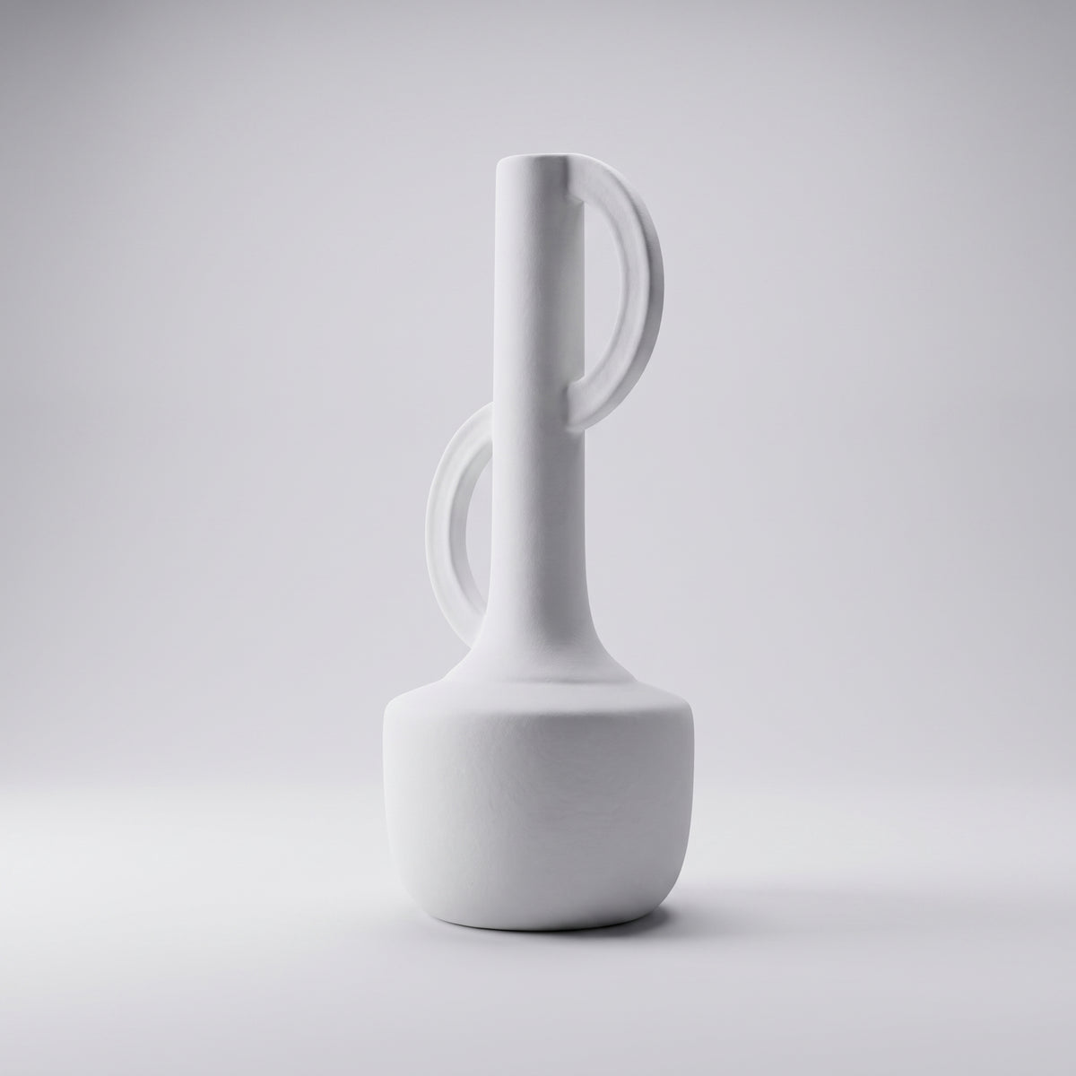 White Dual Handle Ceramic Bottle Vase By Zodiya