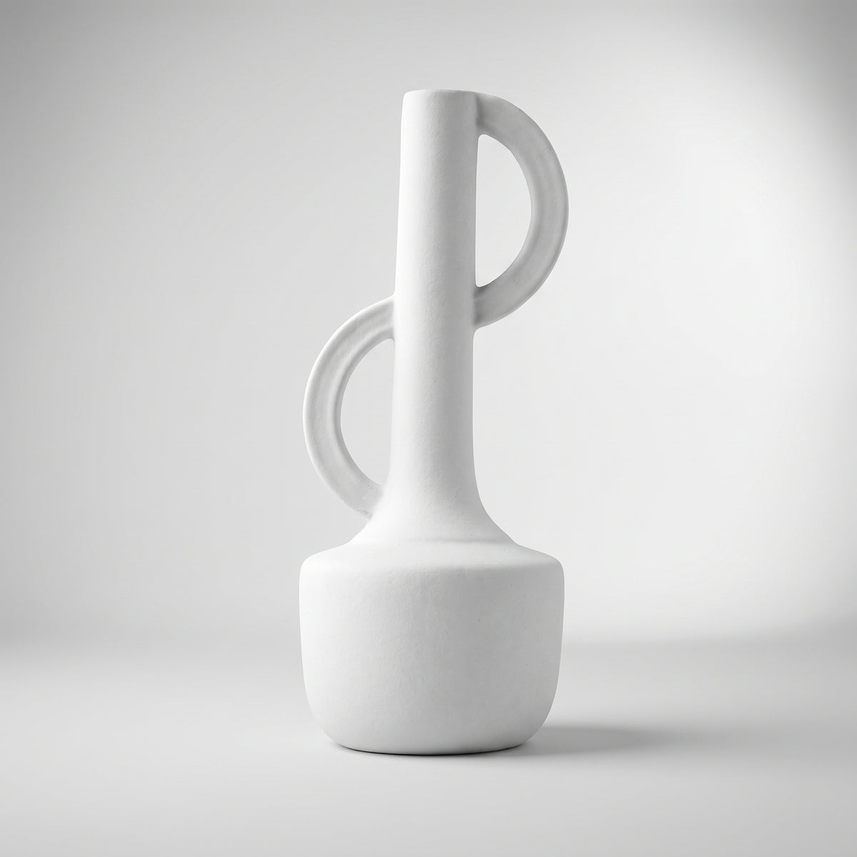 White Dual Handle Ceramic Bottle Vase By Zodiya