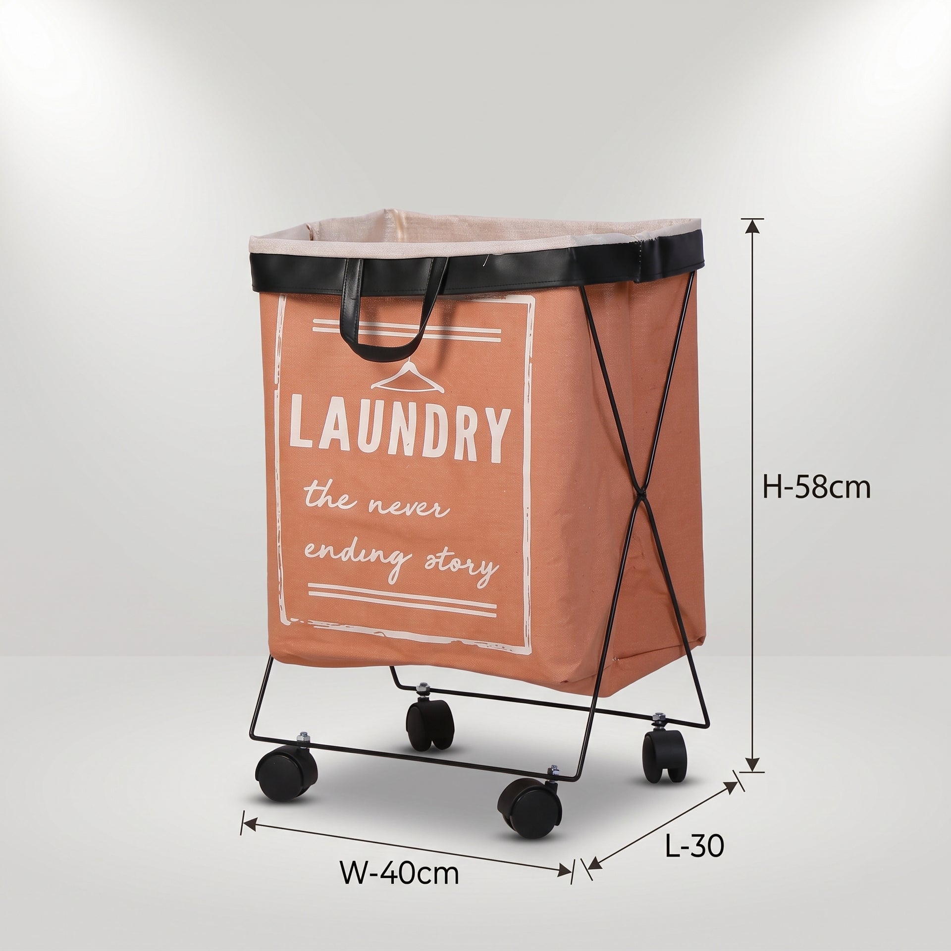 Brick Colour Fabric Laundry Basket with wheel by Zodiya