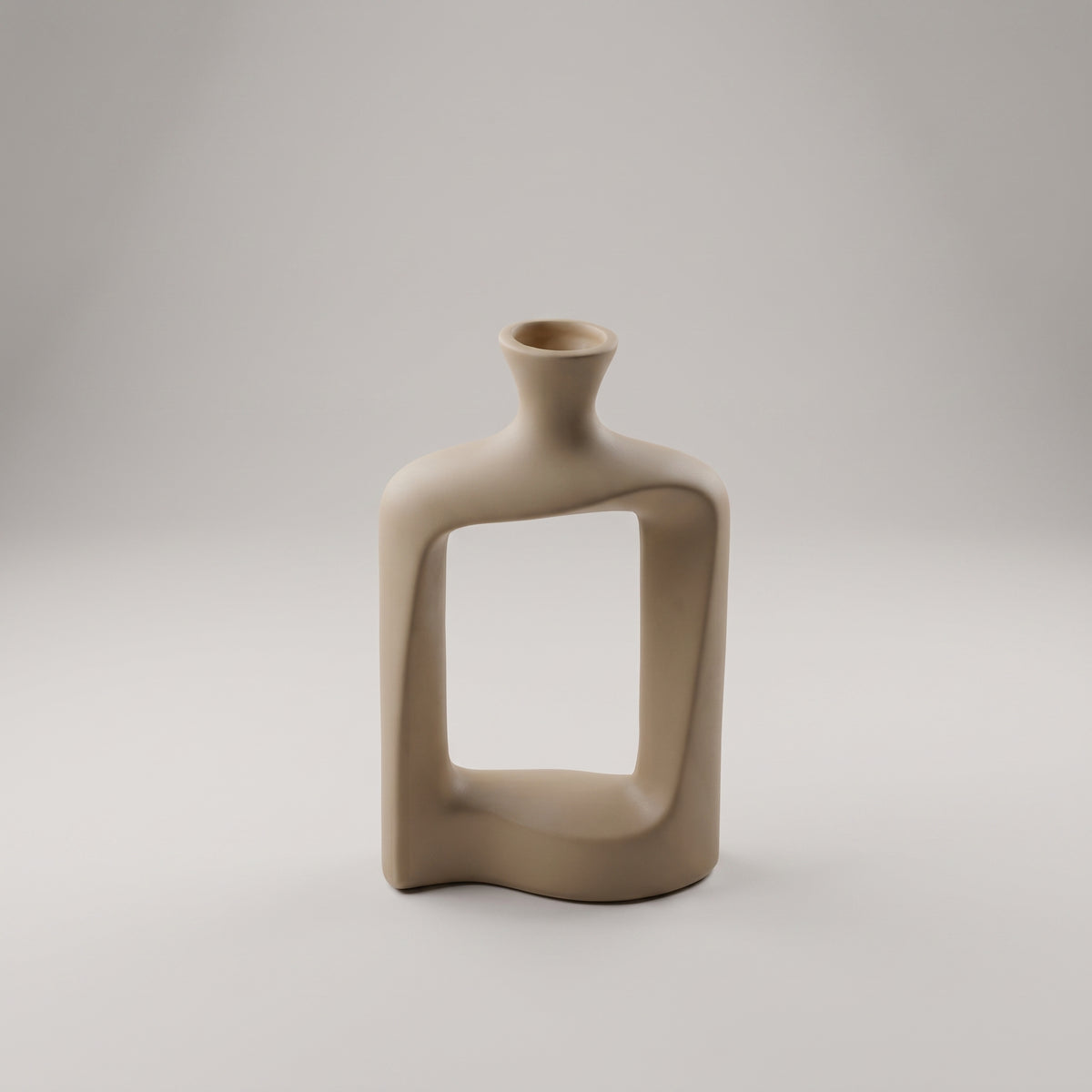 Beige Ceramic Sculpture Flower Vase By Zodiya