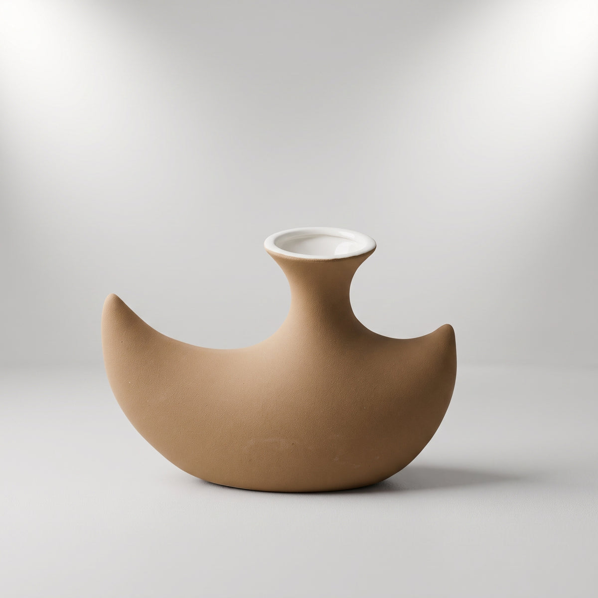 Brown Crescent Shape Ceramic Vase By Zodiya
