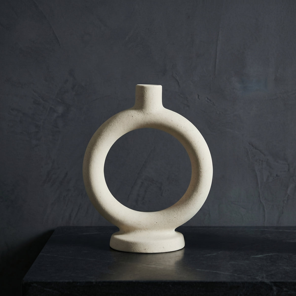 Off-White Circular Ceramic Ring Vase by Zodiya