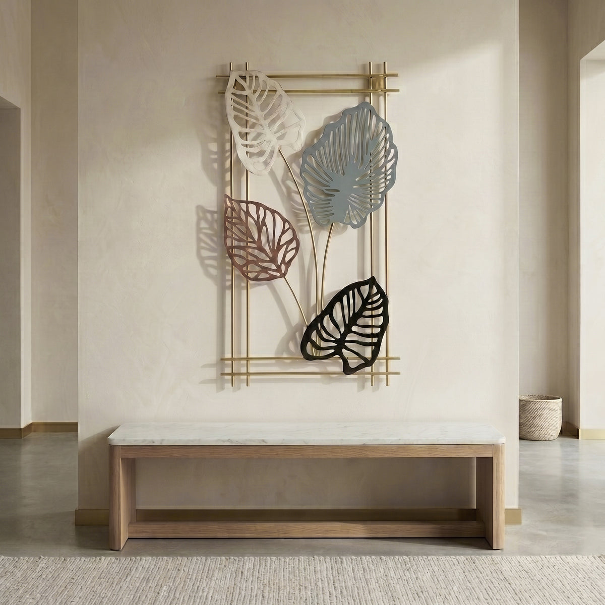 Metal Leaf Wall Art in Gold Frame By Zodiya