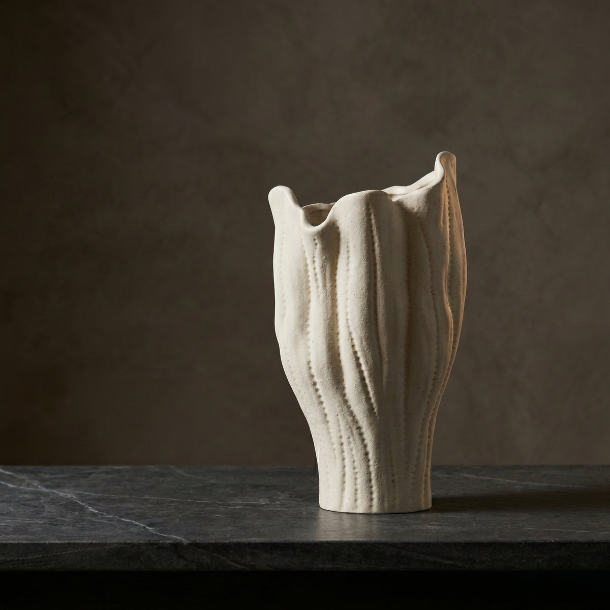 Off-white Textured Ceramic Flower Vase by Zodiya