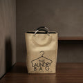 Beige Linen Laundry Bag with Ring Handles by Zodiya
