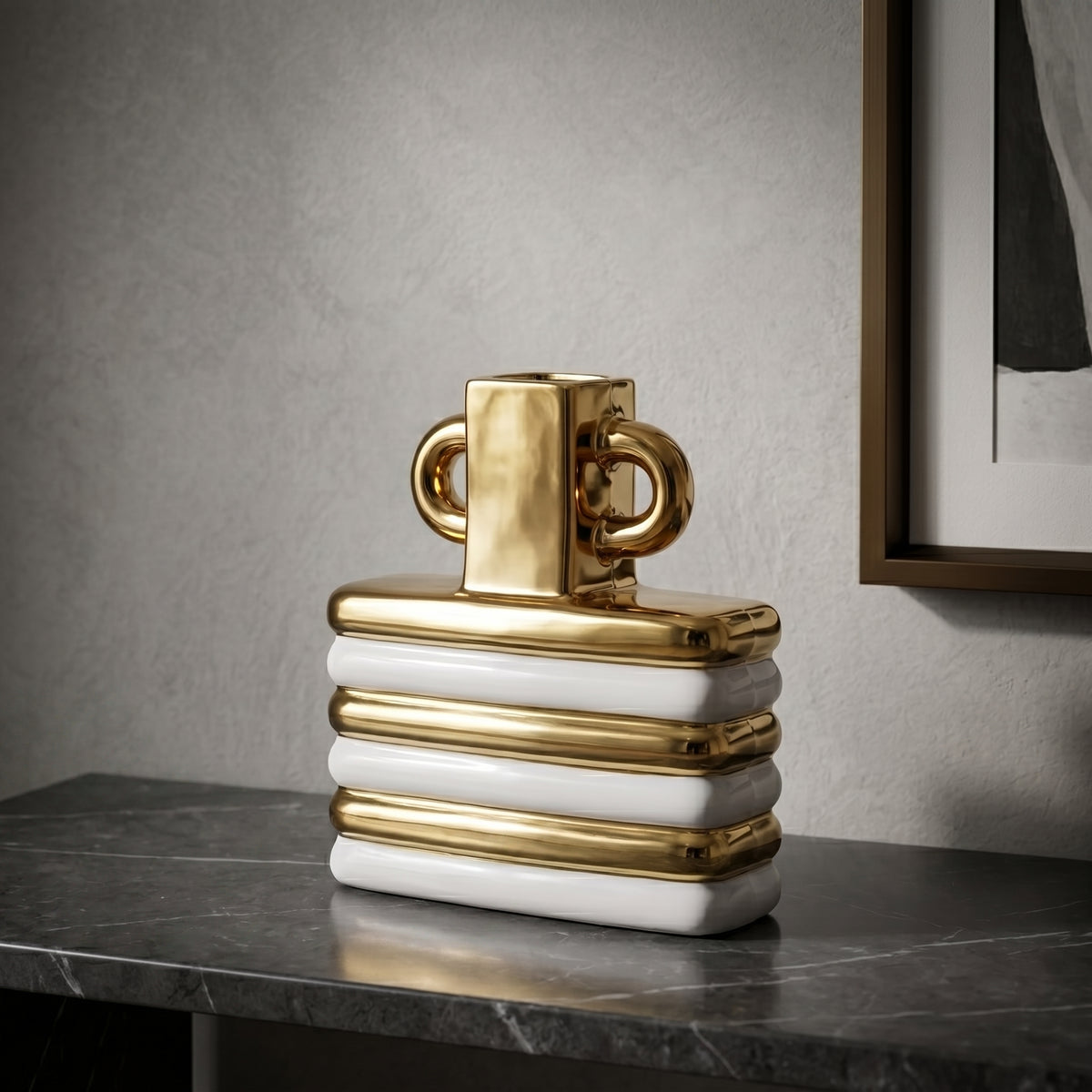 Gold and White Ceramic Flower Vase by Zodiya