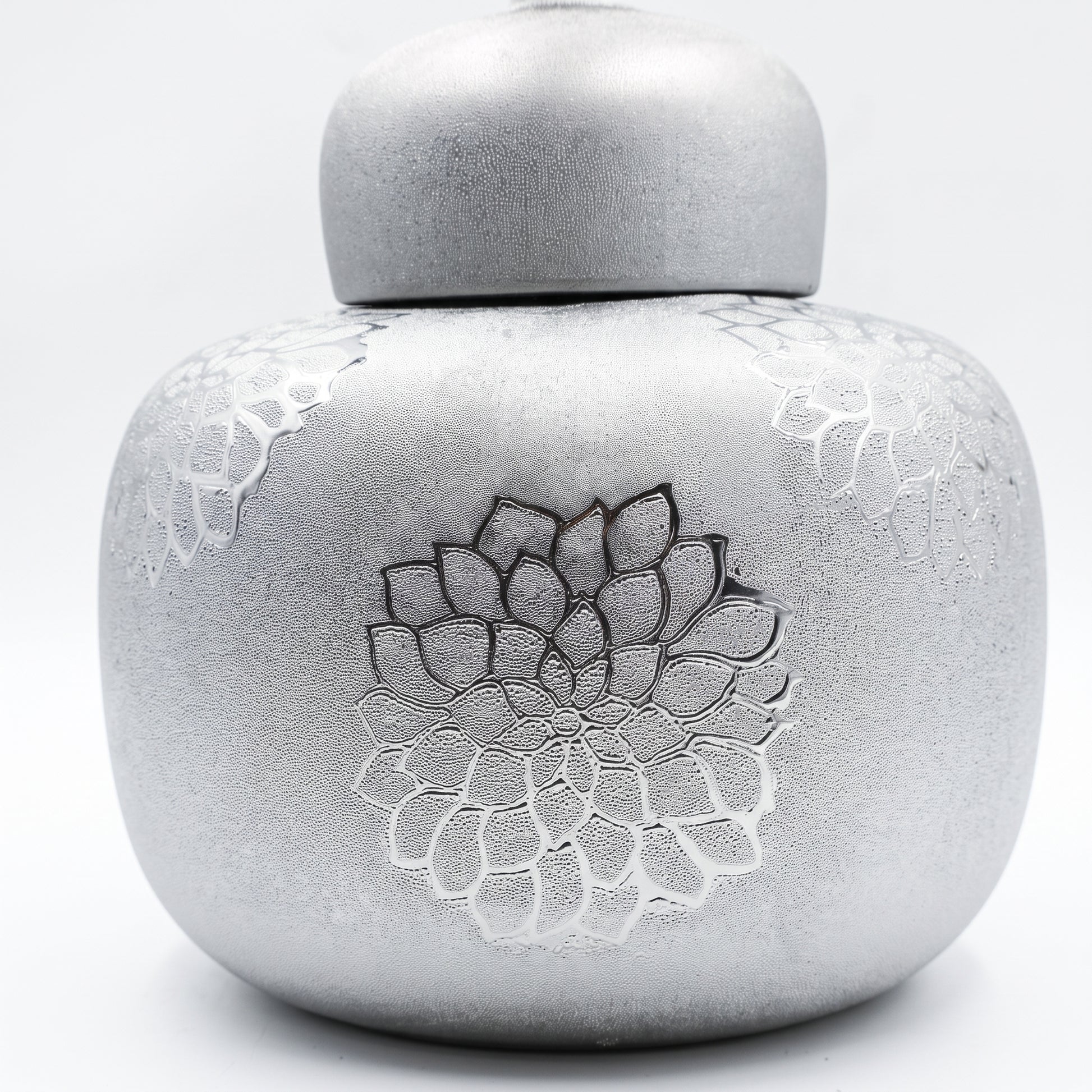 Small Silver Grey Ceramic Lidded Jar Vase By Zodiya-4