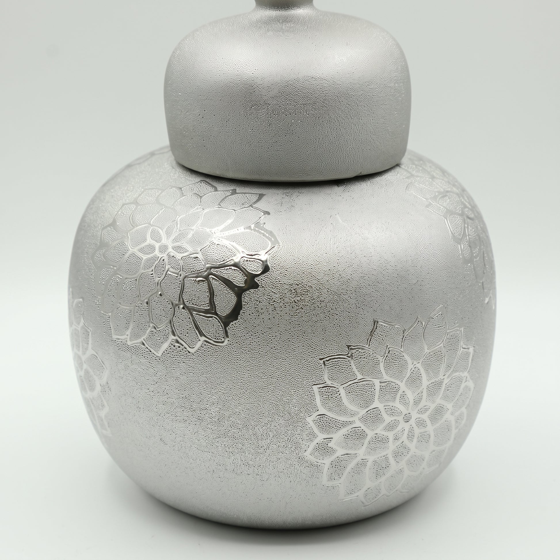 Small Silver Grey Ceramic Lidded Jar Vase By Zodiya-6