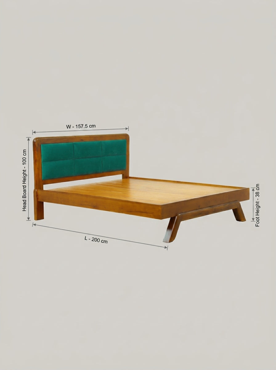 Timberlux Queen size Bed with Green Cushion Headboard By Zodiya