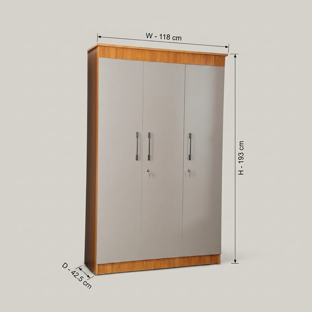 Regalia Grey Engineered Wood 3 Door Wardrobe By Zodiya