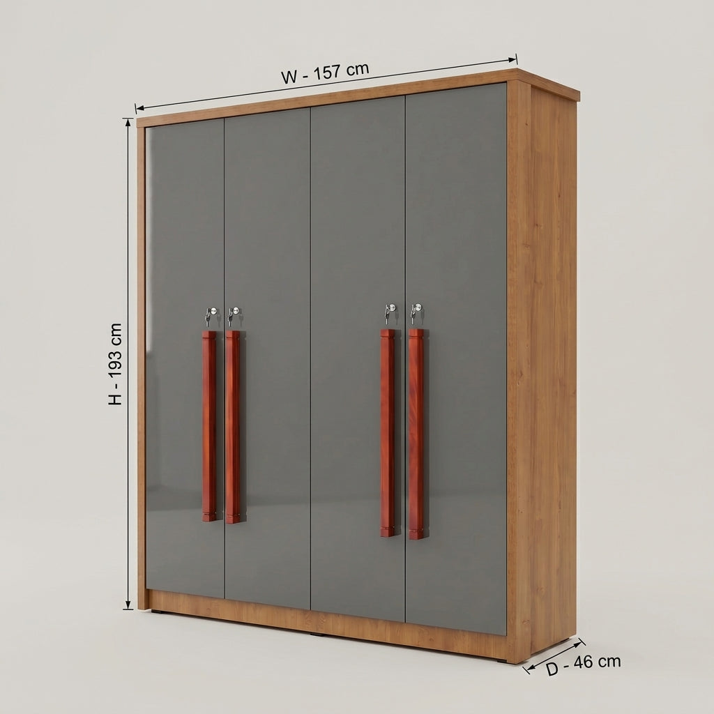 Enora Grey Wooden 4 Door Wardrobe By Zodiya