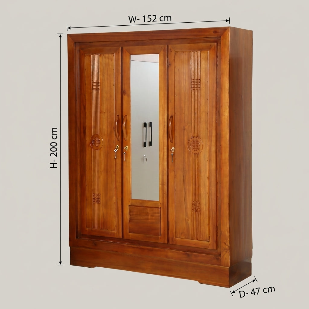 Wooden 3 Door Wardrobe with Mirror By Zodiya