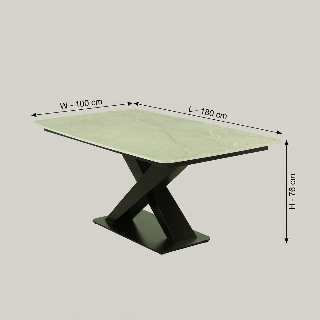 Rectangular Marble Dining Table with Black X-Base by Zodiya