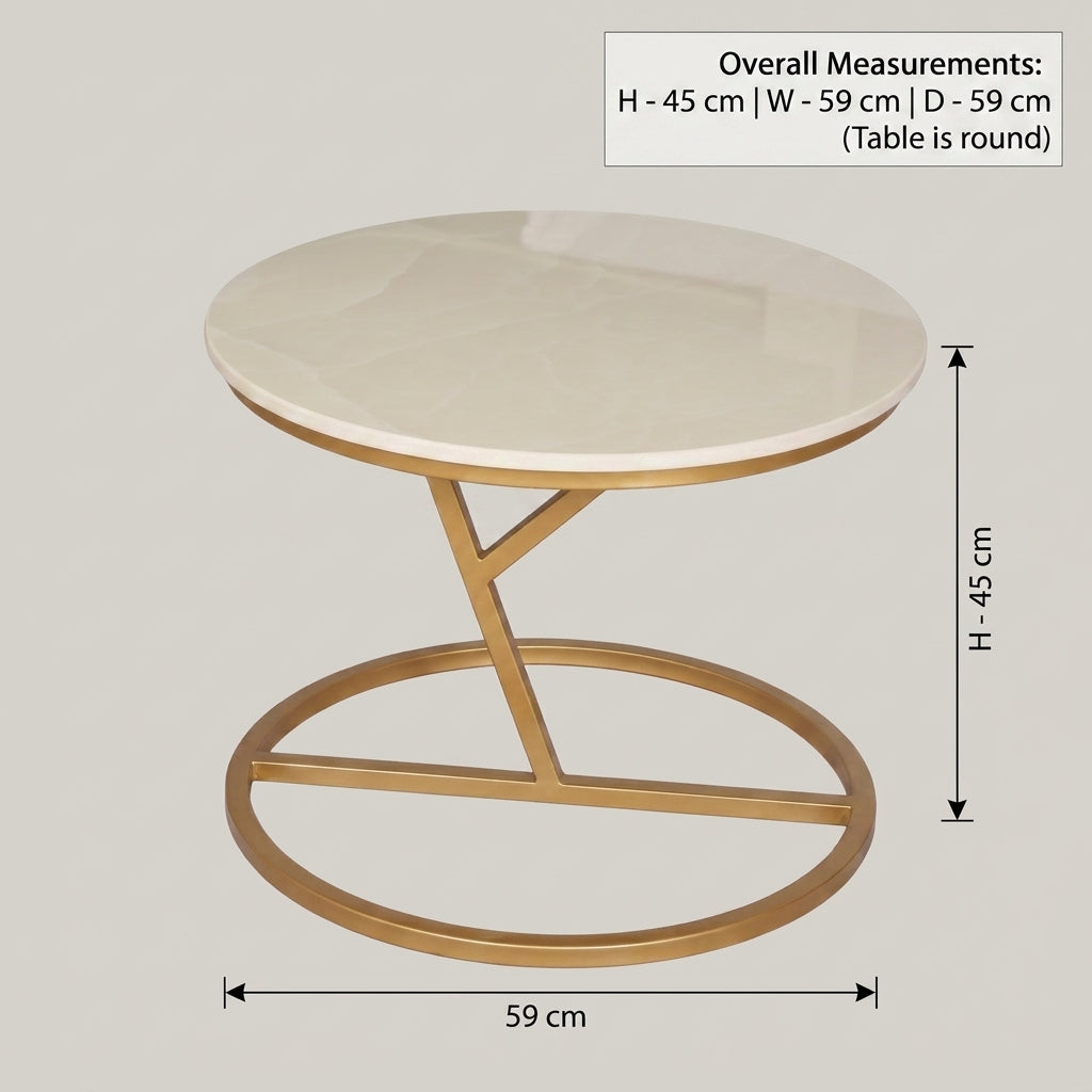 Round White Marble Coffee Table with Gold Base