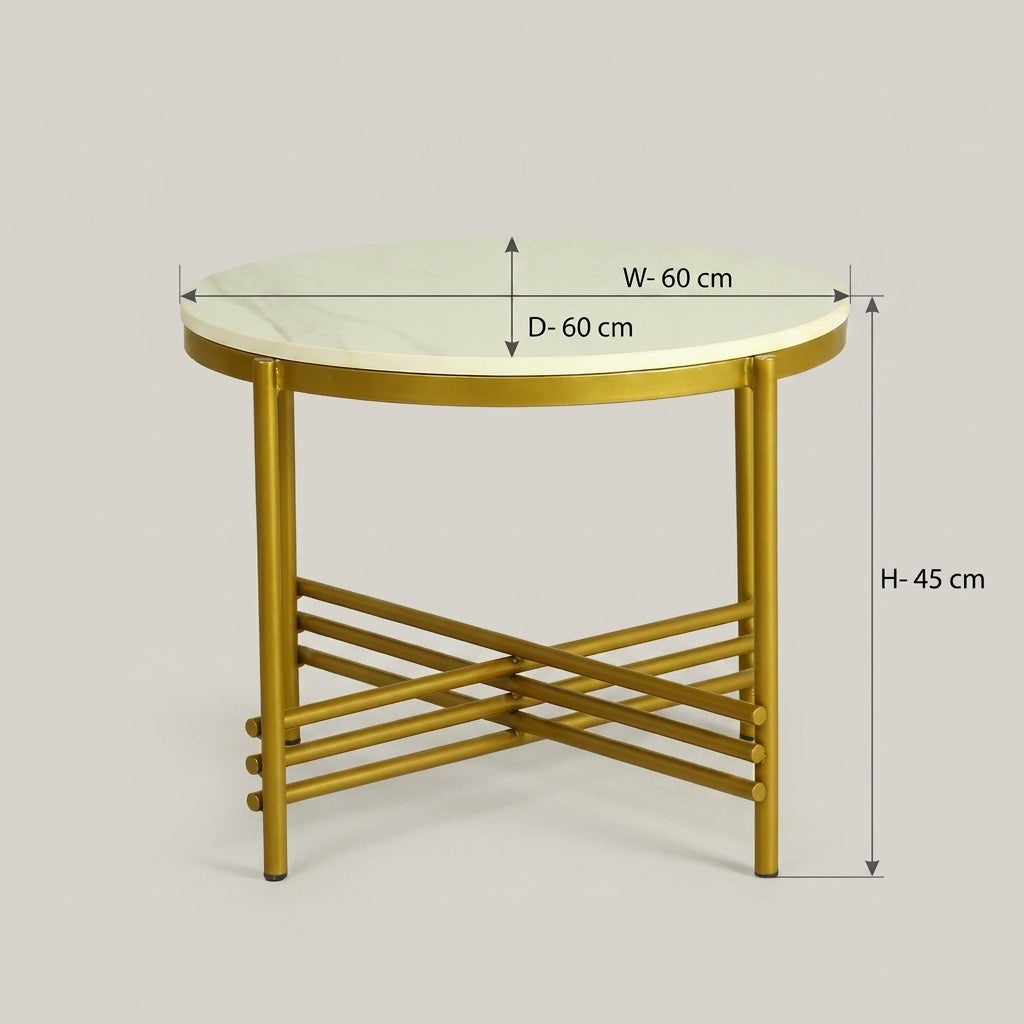 Round Marble Side Table with Gold Base by Zodiya