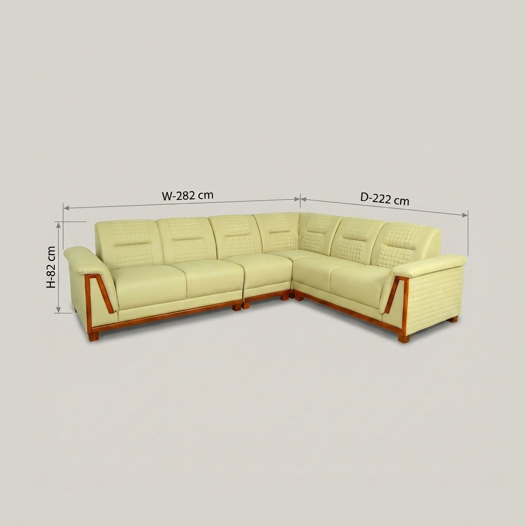 Tesla Beige 5 Seater L-Shape Sectional Sofa by Zodiya