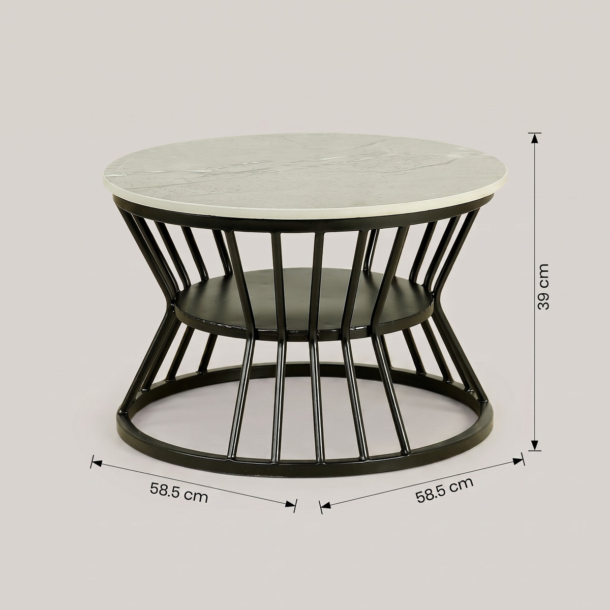 Round Marble Coffee Table with Black Base by Zodiya