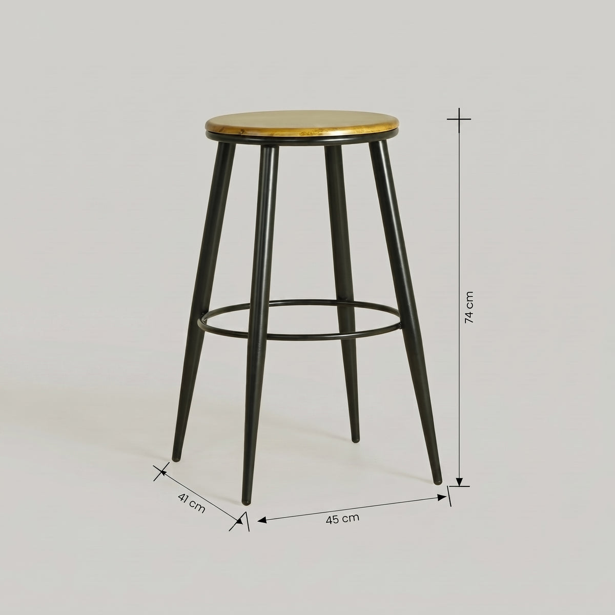 Modern Round Wooden Bar Stool with Black Metal Legs by Zodiya