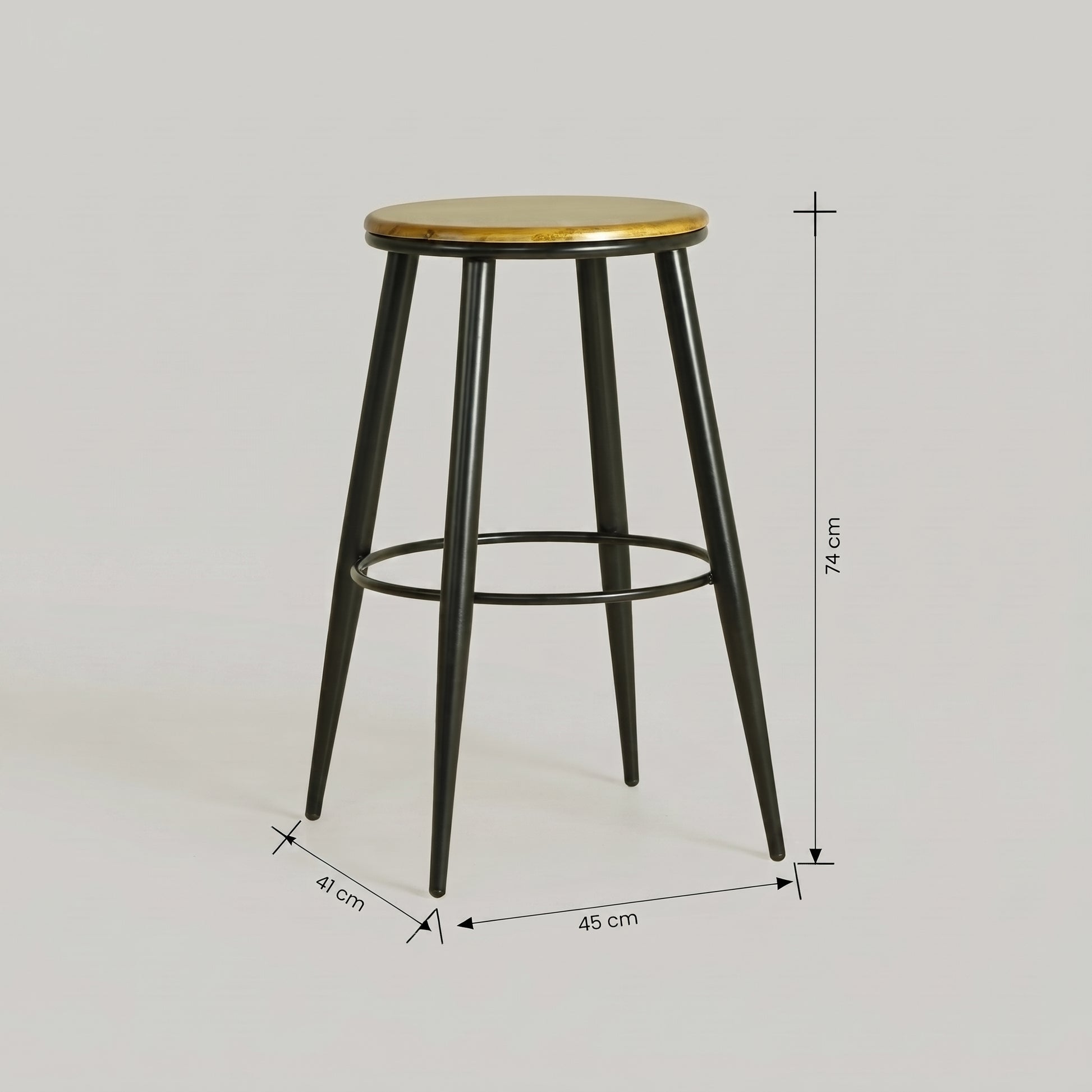 Modern Round Wooden Bar Stool with Black Metal Legs by Zodiya-2