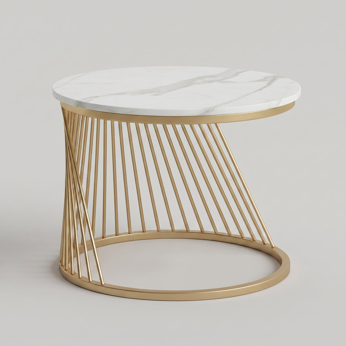 Round Marble Top Coffee Table with Metallic Gold Base by Zodiya