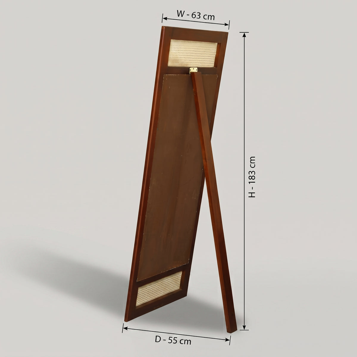 Canevia Wooden Standing Mirror with Rattan Design by Zodiya