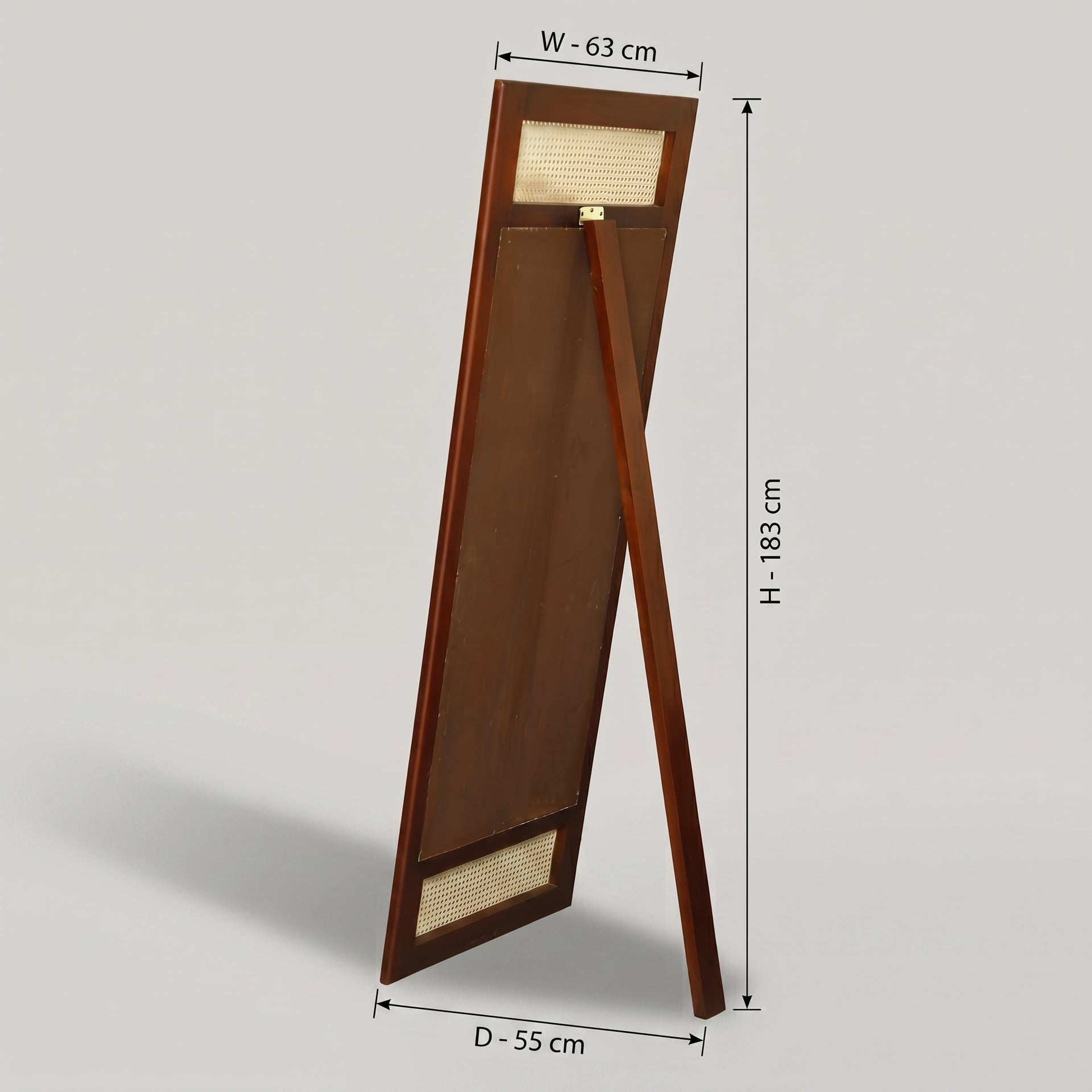 Canevia Wooden Standing Mirror with Rattan Design by Zodiya
