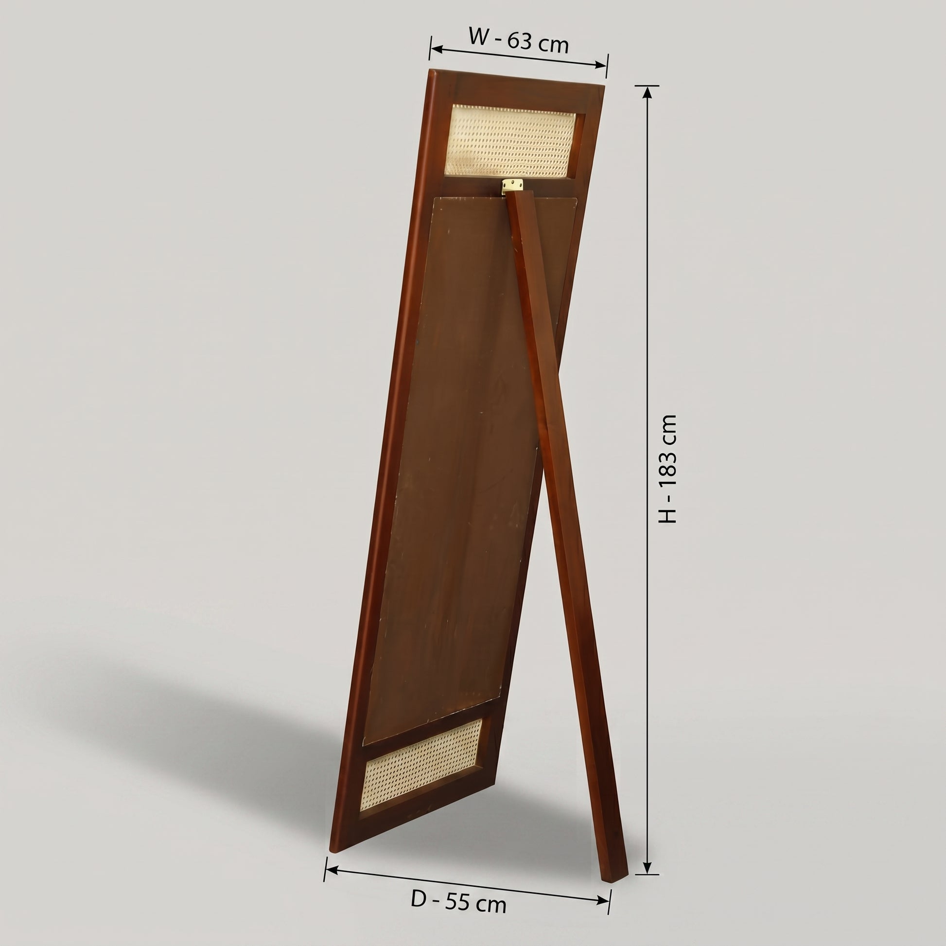 Canevia Wooden Standing Mirror with Rattan Design by Zodiya-2