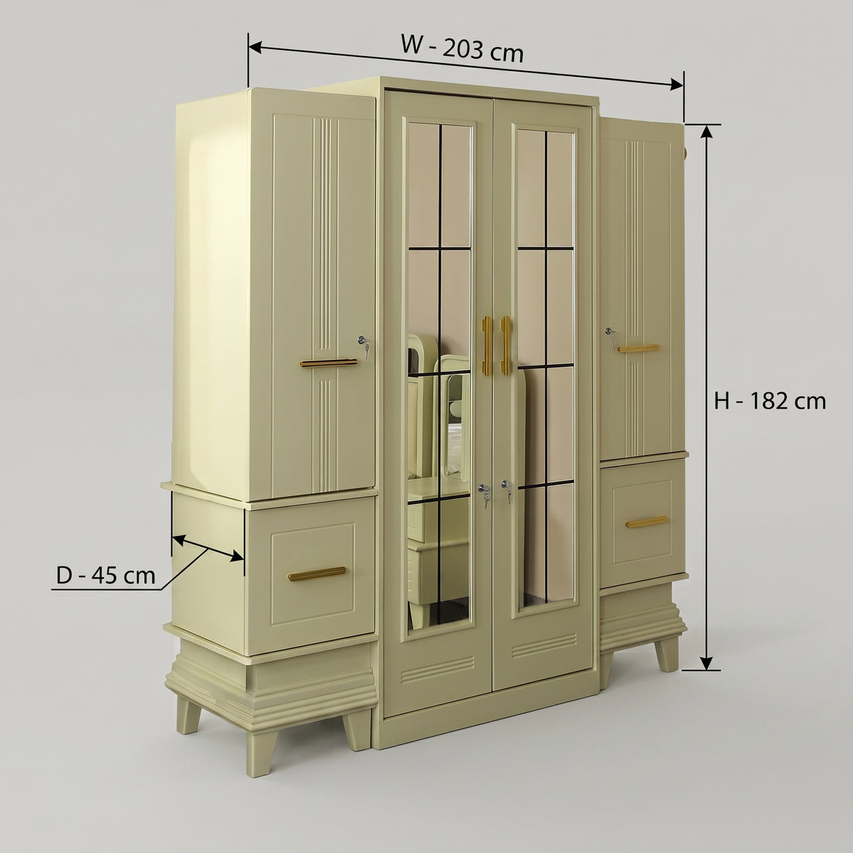 Beige Engineered Wood 4 Door Wardrobe with Mirror by Zodiya
