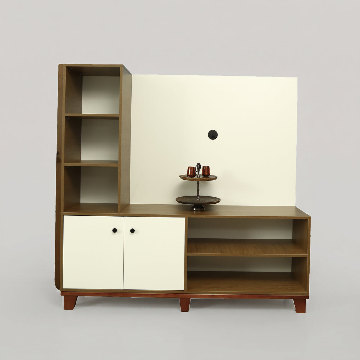MELFI White Engineered Wood TV Unit with Storage Racks by Zodiya