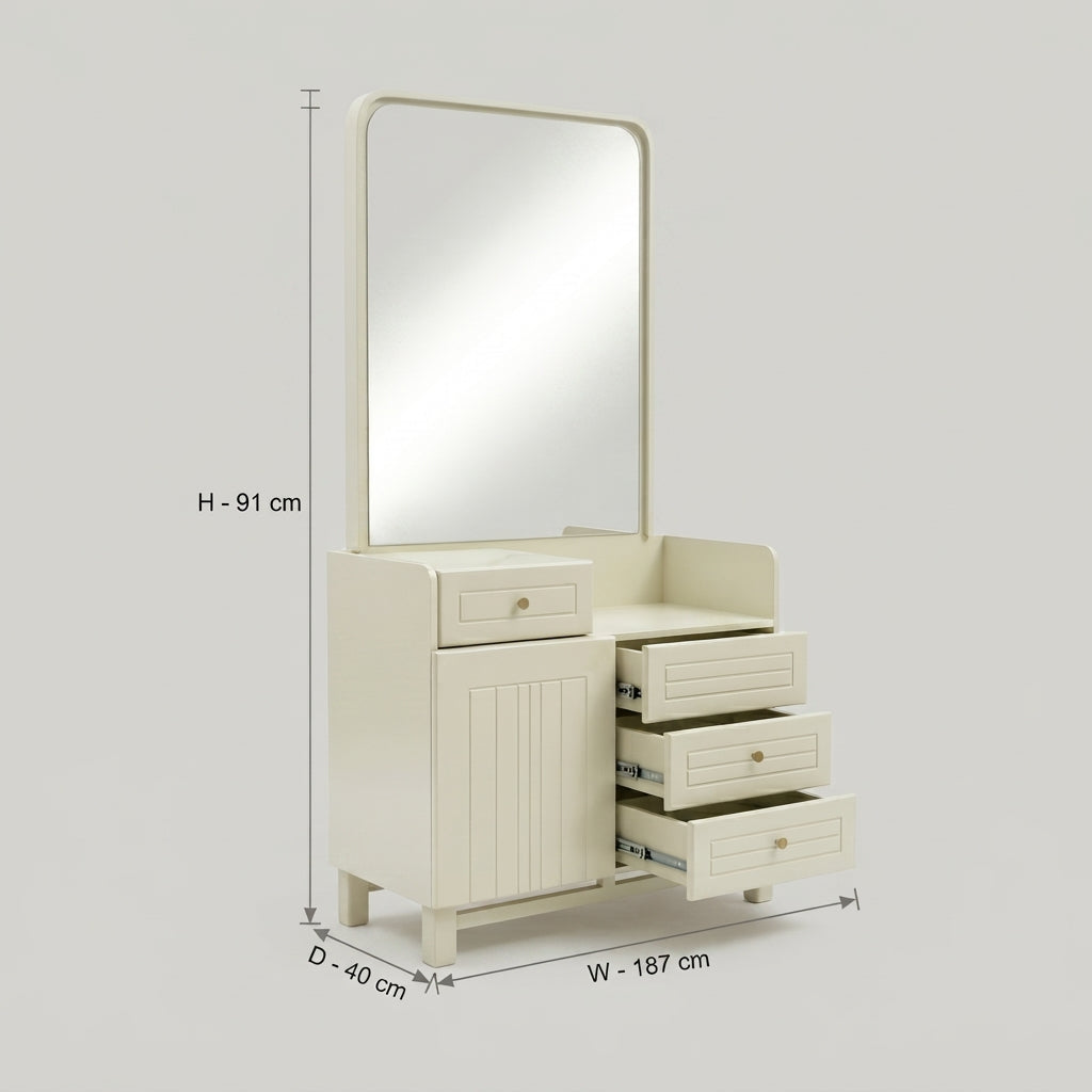 Engineered Wood White Dressing Table with Mirror & 4 Drawers by Zodiya