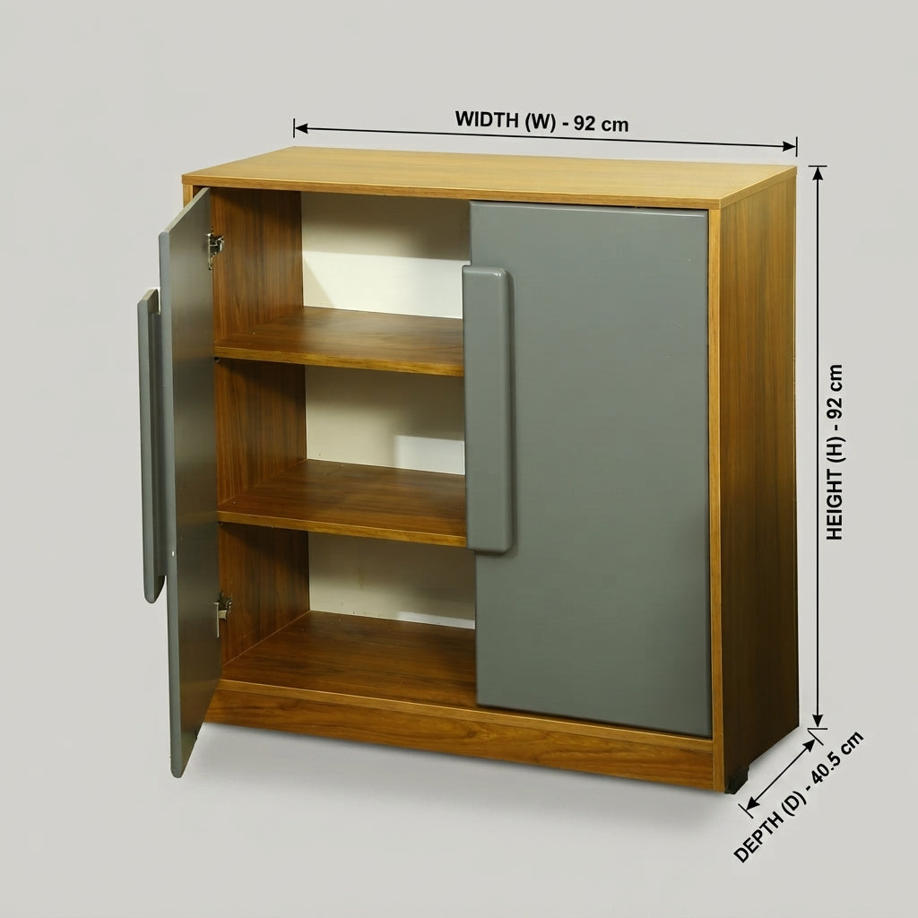 Wooden Shoe Rack with Grey Metal Doors by Zodiya