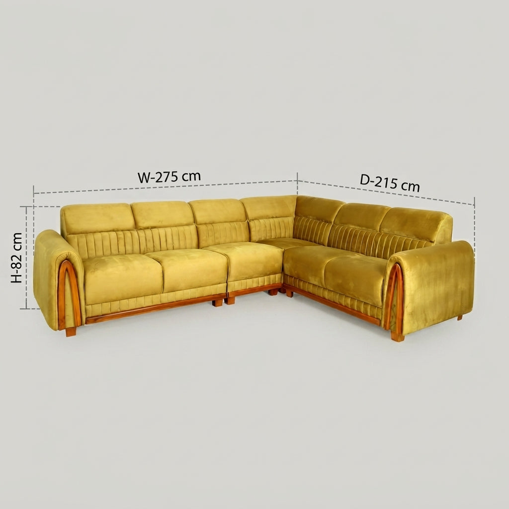 Jester Yellow Velvet L-Shape Sectional Sofa ( 5 seater) by Zodiya