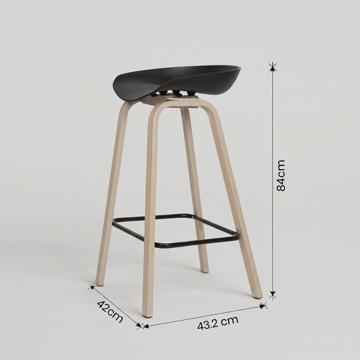 Mordic Wooden Bar Stool with Black Seat by Zodiya