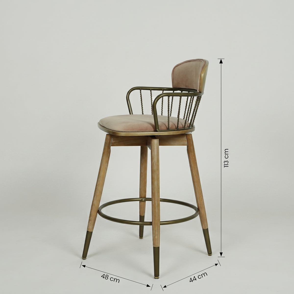 Tara Metallic Pink Velvet Bar Chair | Modern Bar Stool