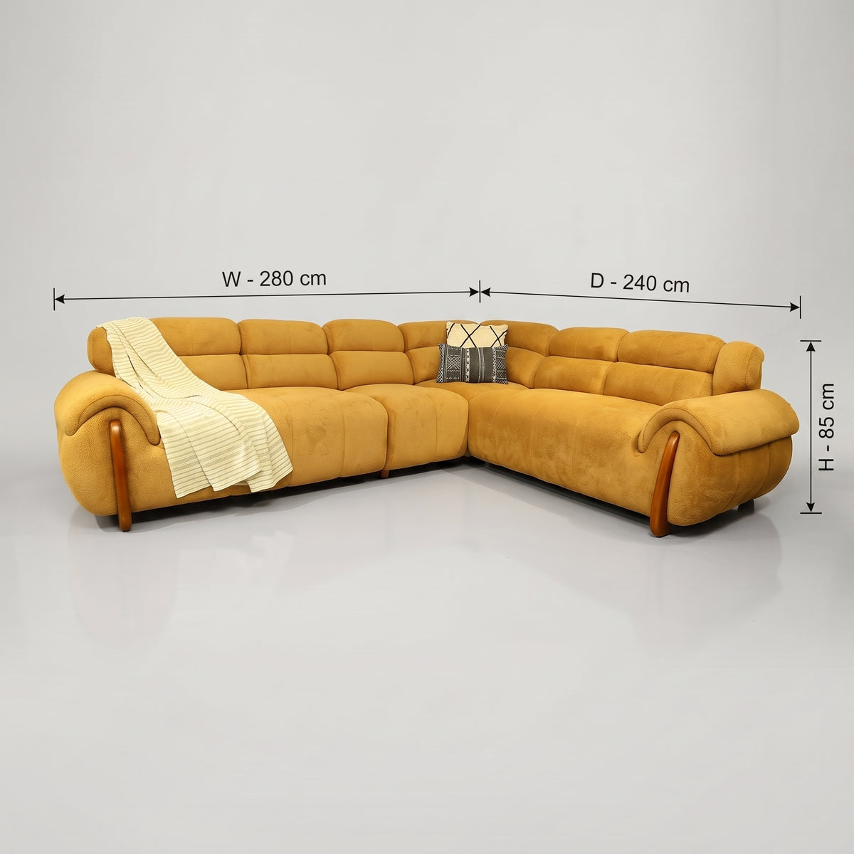 Luxevora Yellow Velvet 5 Seater Corner Sofa L Shape by Zodiya