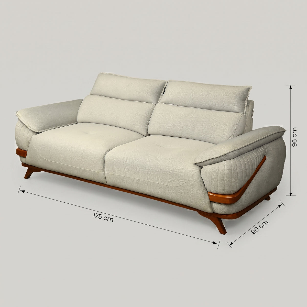 Modexa Grey Leather 3 Seater Sofa ( Wooden Base) by Zodiya