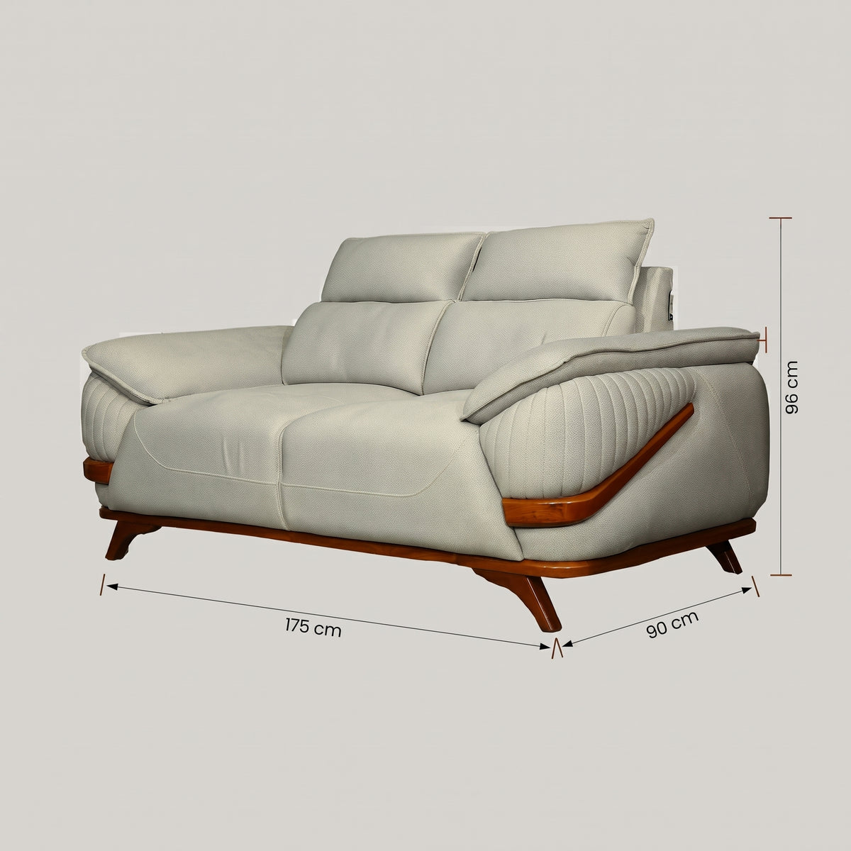 Modexa Light Grey Leather 2 Seater Sofa with Pillow Arms by Zodiya