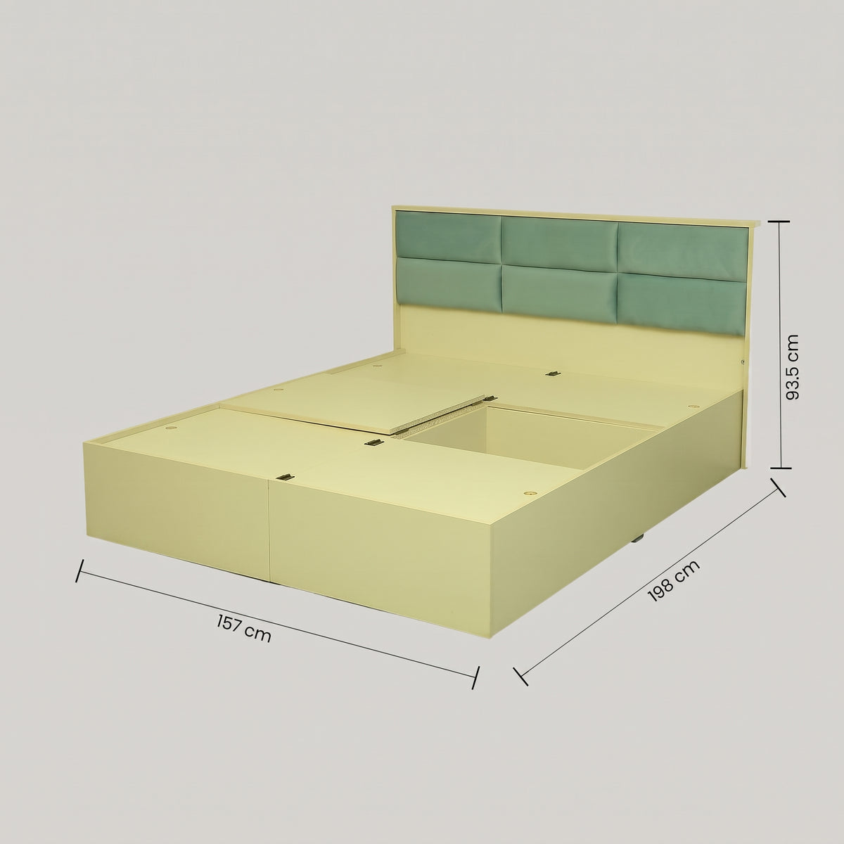 MAKWA Green Engineered Wood Queen Size Bed with Storage by Zodiya