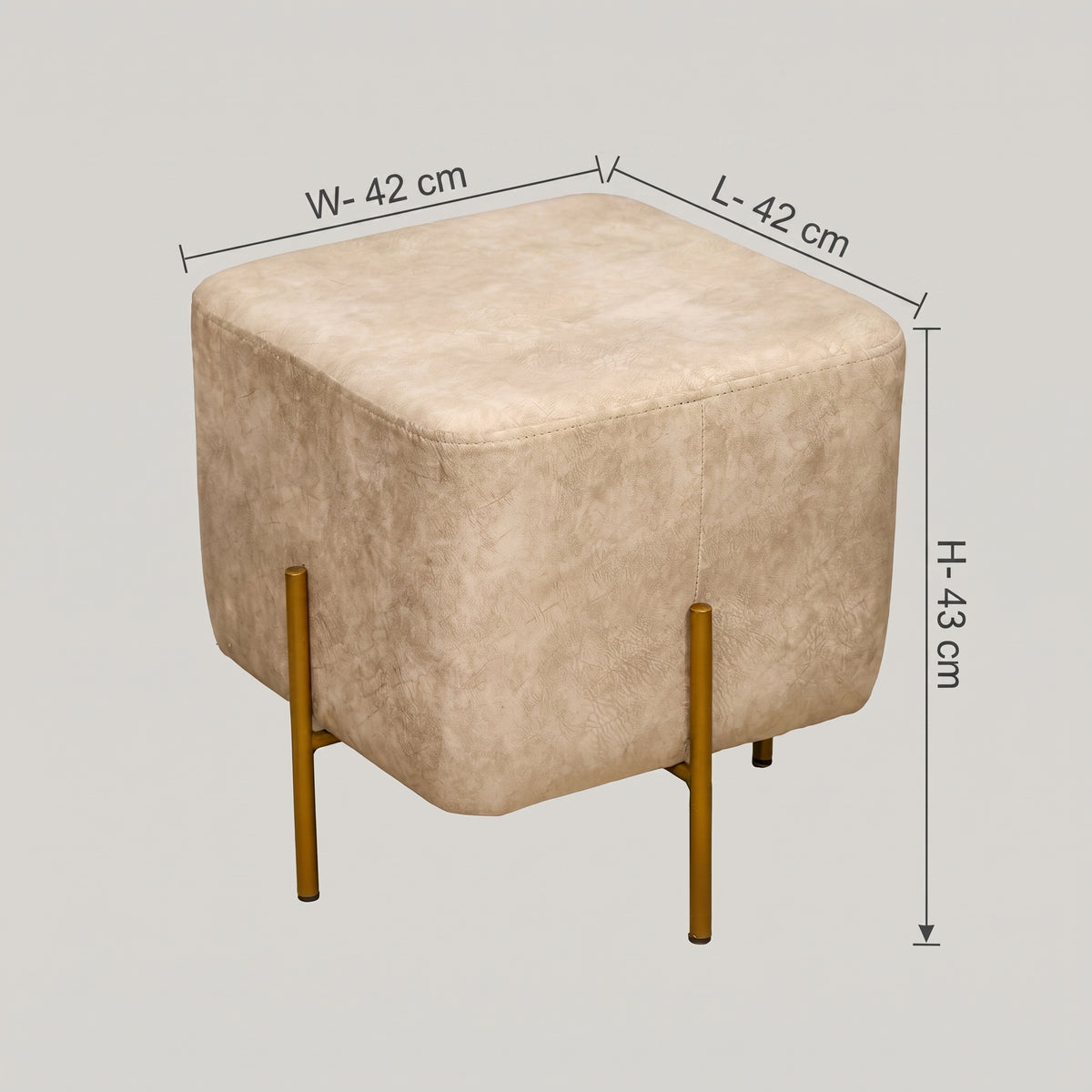 Beige Cube Ottoman with Gold Legs by Zodiya