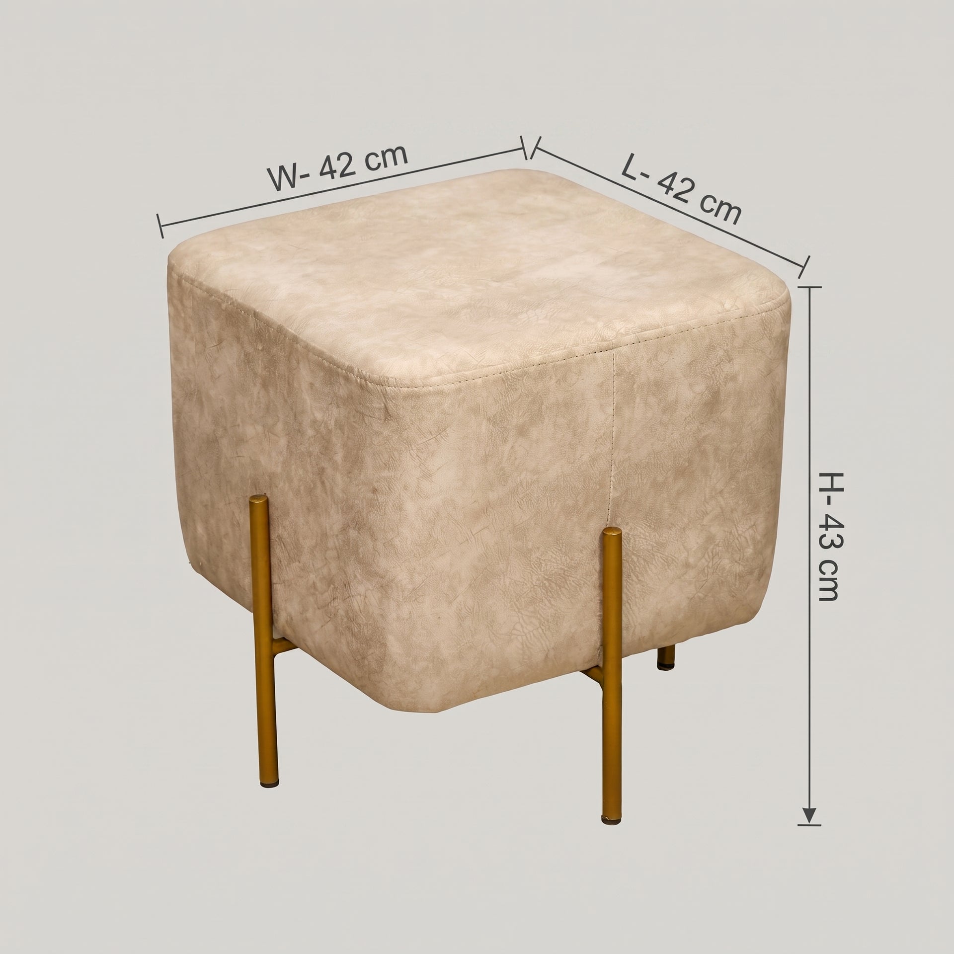 Beige Cube Ottoman with Gold Legs by Zodiya