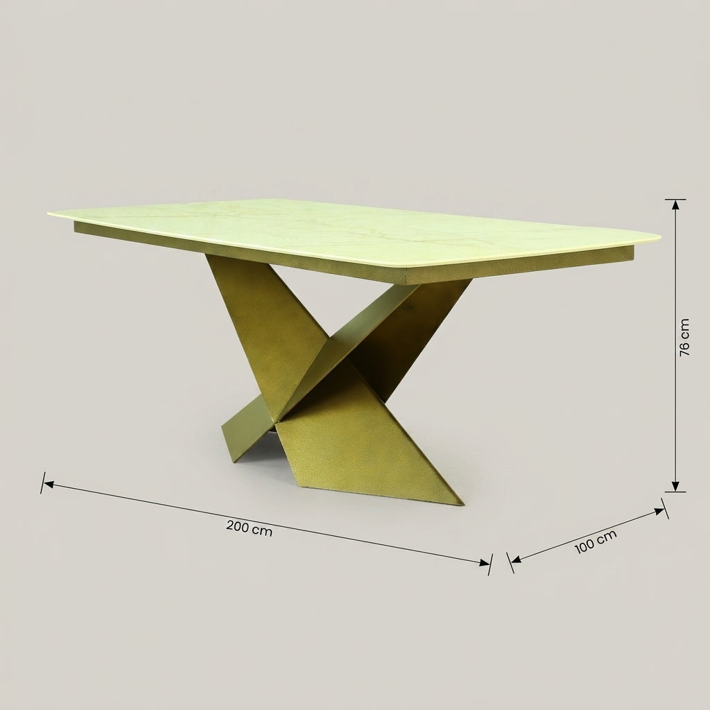 Square Cream Marble Dining Table with Bronze Base by Zodiya