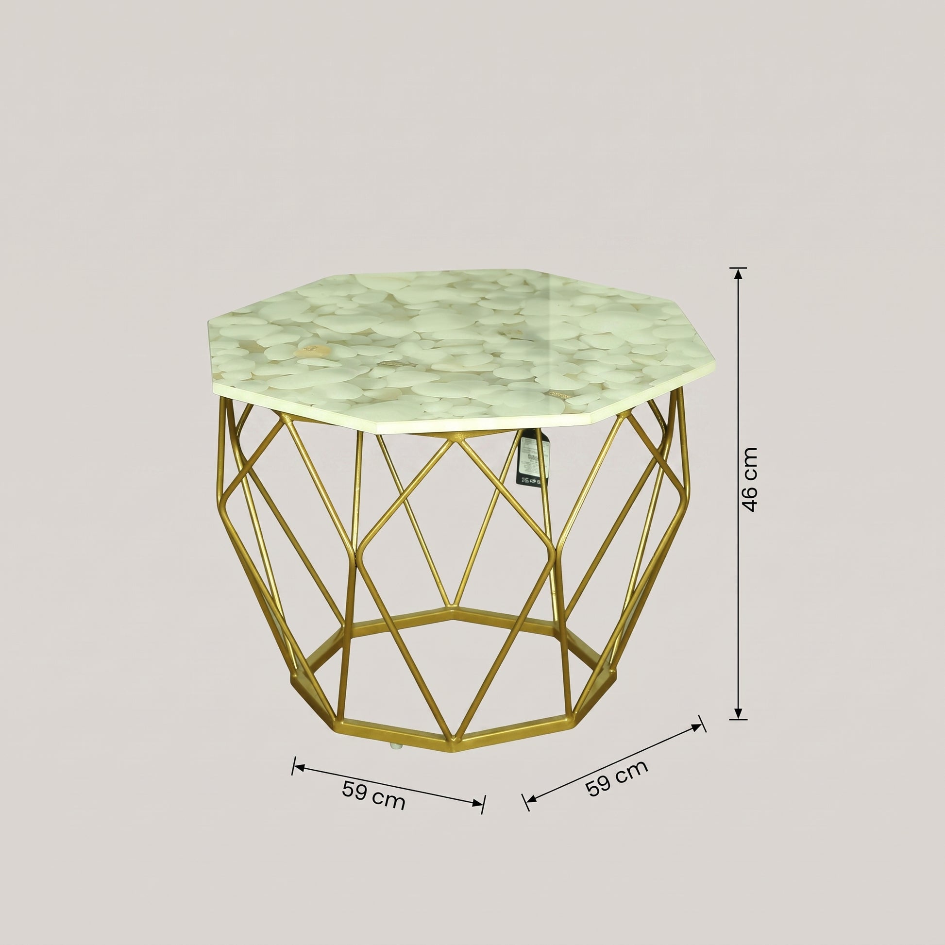 Hexagonal Marble Top Side table with Gold Geometric Base by Zodiya-2