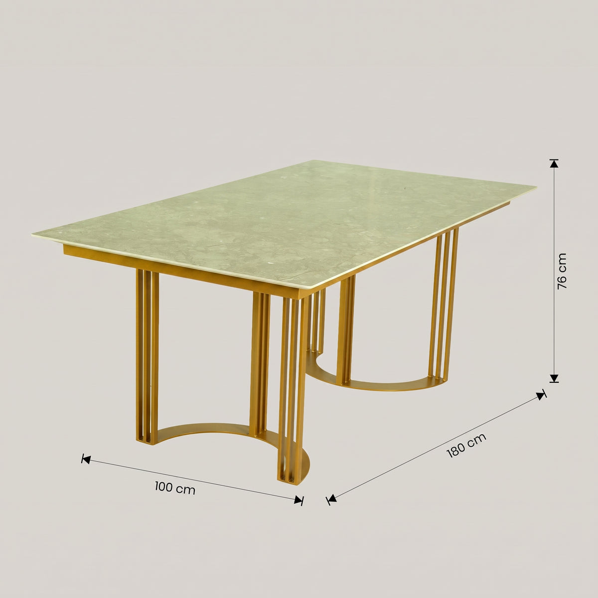 Green Marble 6 Seater Dining Table with Gold Metal Legs by Zodiya
