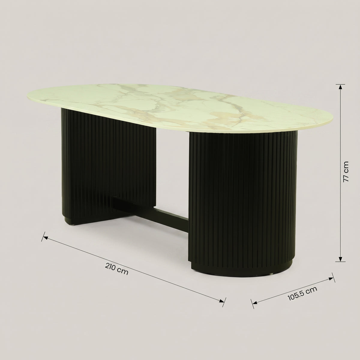 Oval Marble 8 Seater Dining Table with Black Pedestal by Zodiya