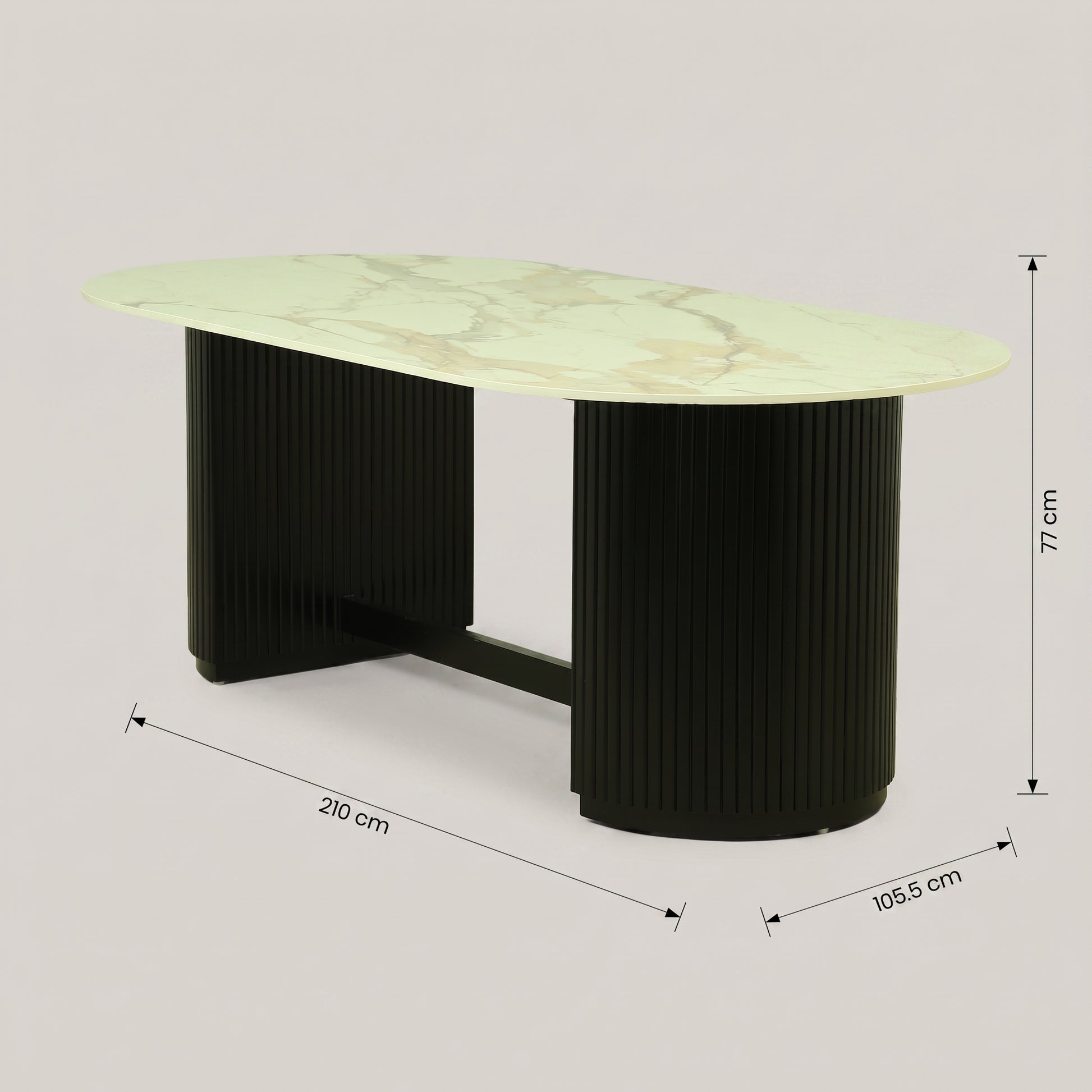 Oval Marble 8 Seater Dining Table with Black Pedestal by Zodiya-2