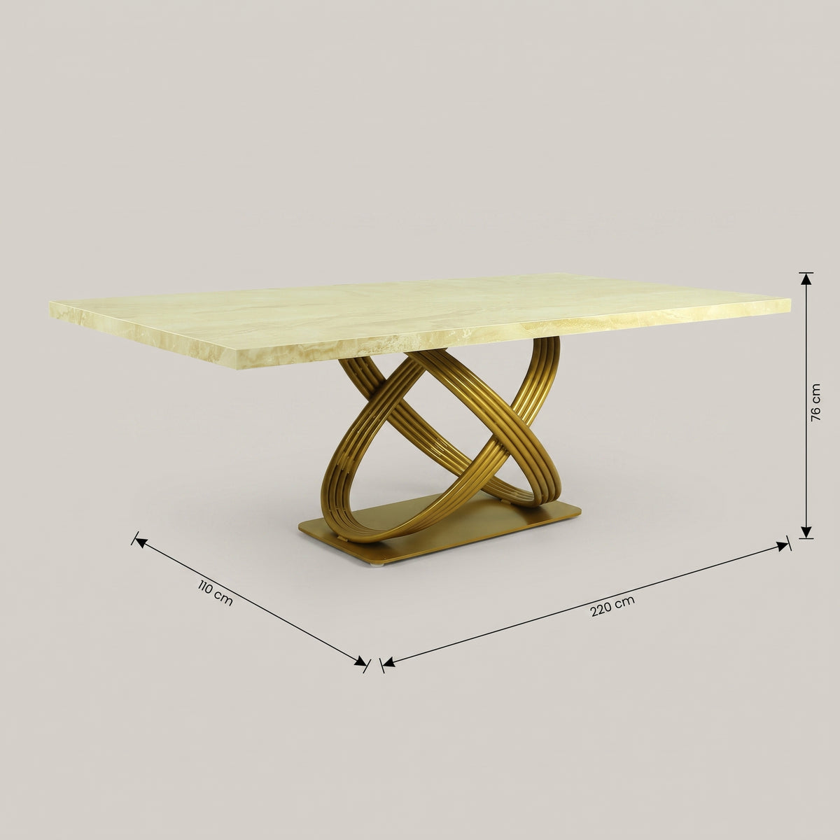 Luxury Beige Marble Dining Table with Curved Gold Pedestal by Zodiya