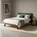 Timberlux Queen size Bed with Green Cushion Headboard By Zodiya