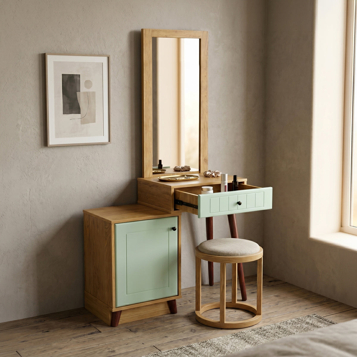 Green Dressing Table with Storage | Stylish Vanity Table