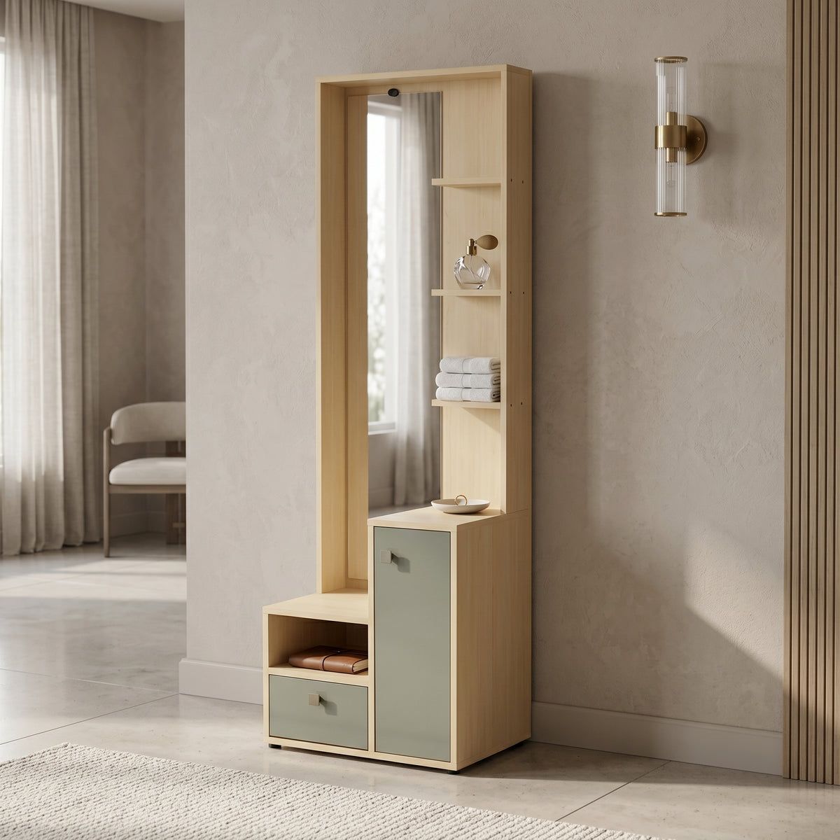 Lormier Beige Engineered Wood Tall Dressing Table with Mirror By Zodiya